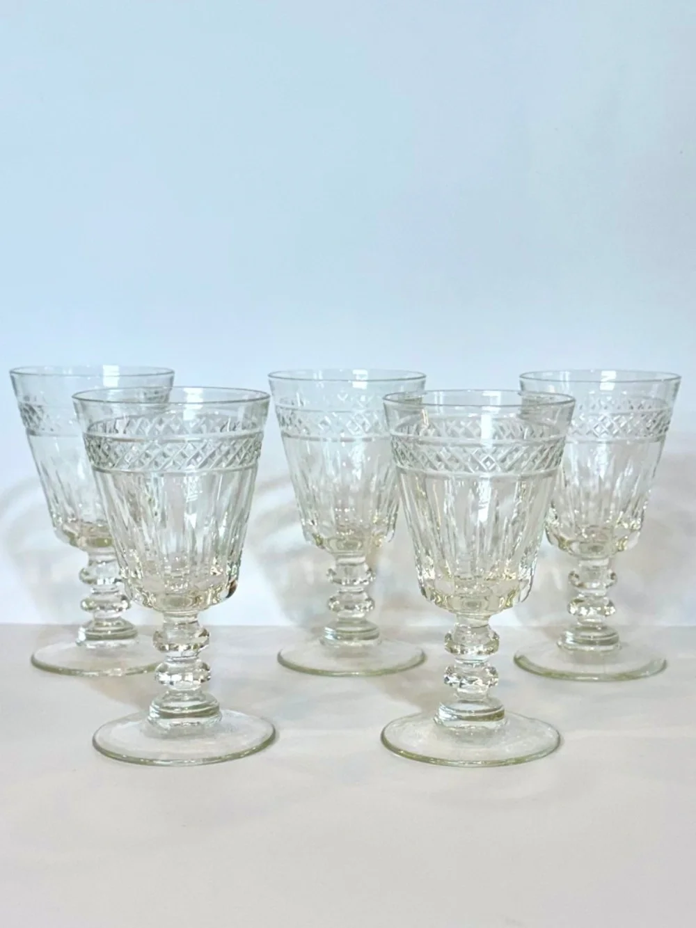 Set of 5 Vintage Tiffin-Franciscan Glass Wallingford Claret Wine Glasses 5.25